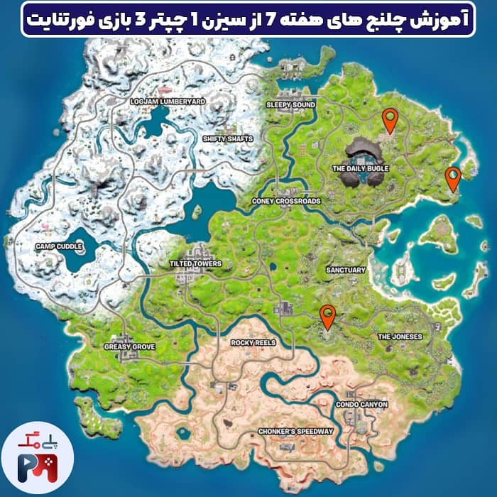 مکان دقیق معبد ها و خرابه ها روی نقشه بازی فورتنایت